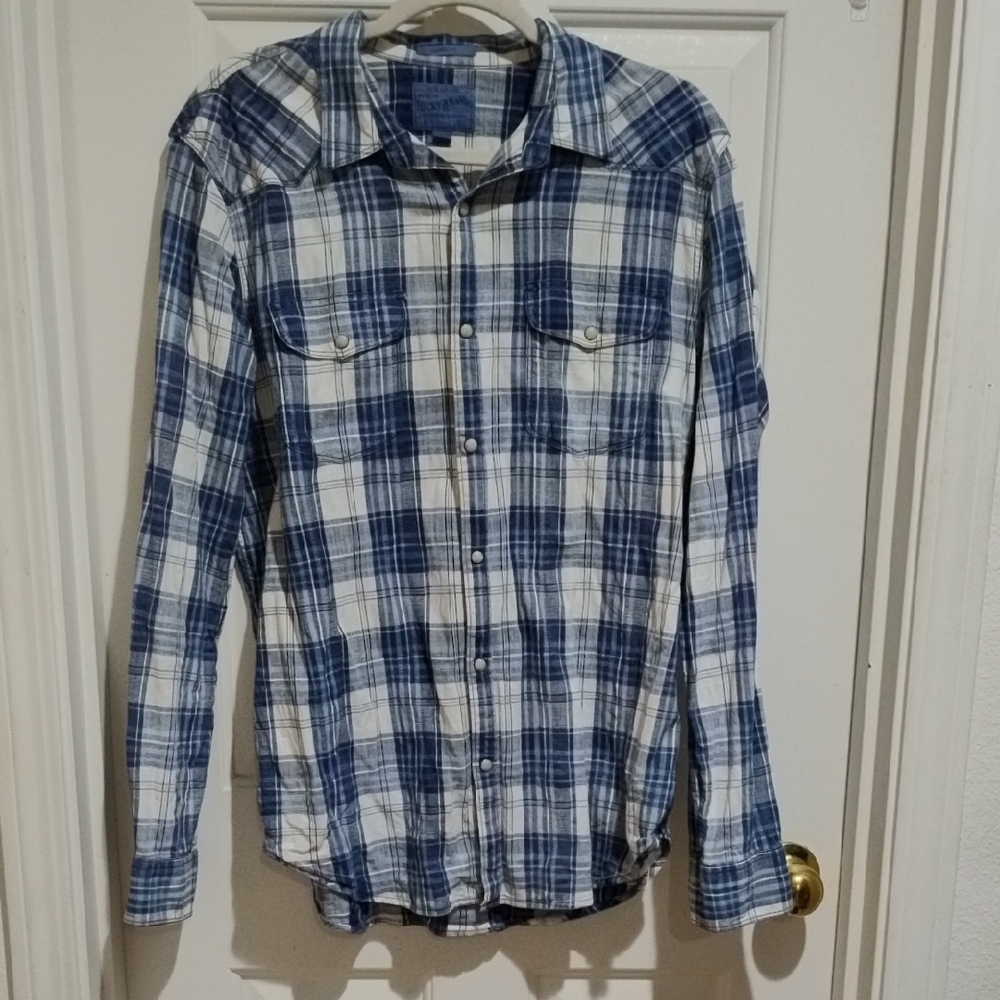 Lucky Brand Blue and White Casual Button Down Shirt